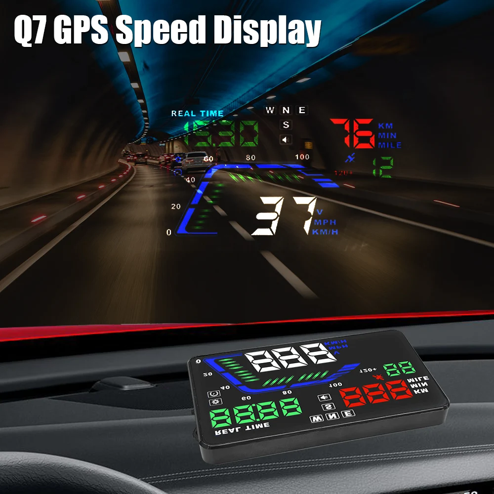 Q7 Auto HUD Display Voorruitprojector 5,5 "Head-up Display GPS Digitale Klok Overspeed Waarschuwing