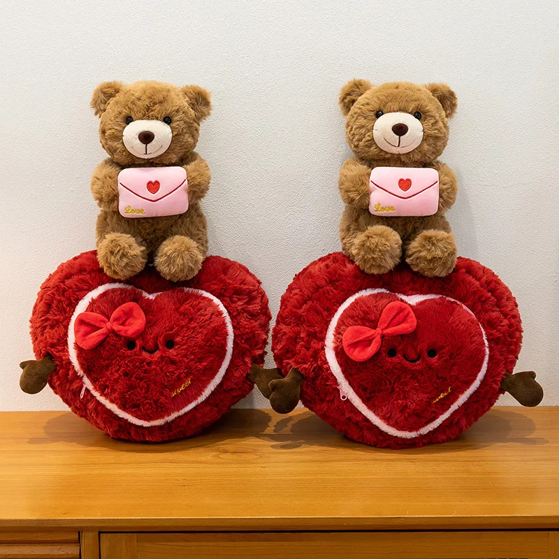 Perfect Valentine Gift Soft Plush Rose Bear Cushion for Bed Sofa Office Cute Hug Letter Bear Doll Fun INS Style Decor Pillow