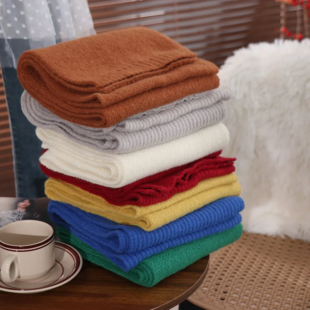 Cute Imitation Cashmere Solid Color Scarf Long Thickened Knitted Scarves Keep Warm Korean Style Wool Shawl Clothing Accessories