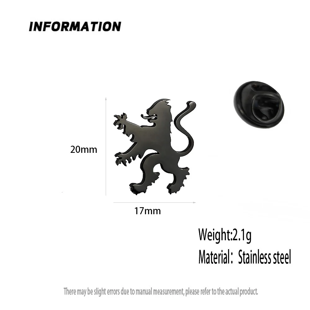 Heraldic Lion Brooch 316L Stainless Steel 18K Gold Plated Animal Lapel Pin Unisex Suit Decor Jewelry Gift