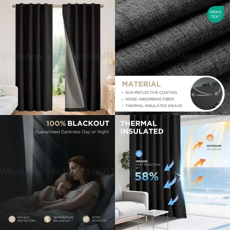 Blackout Curtains for Bedroom - 100% Blocking Black Drapes, Thermal Insulated Room Darkening Curtains, Rod Pocket & Back Tabs