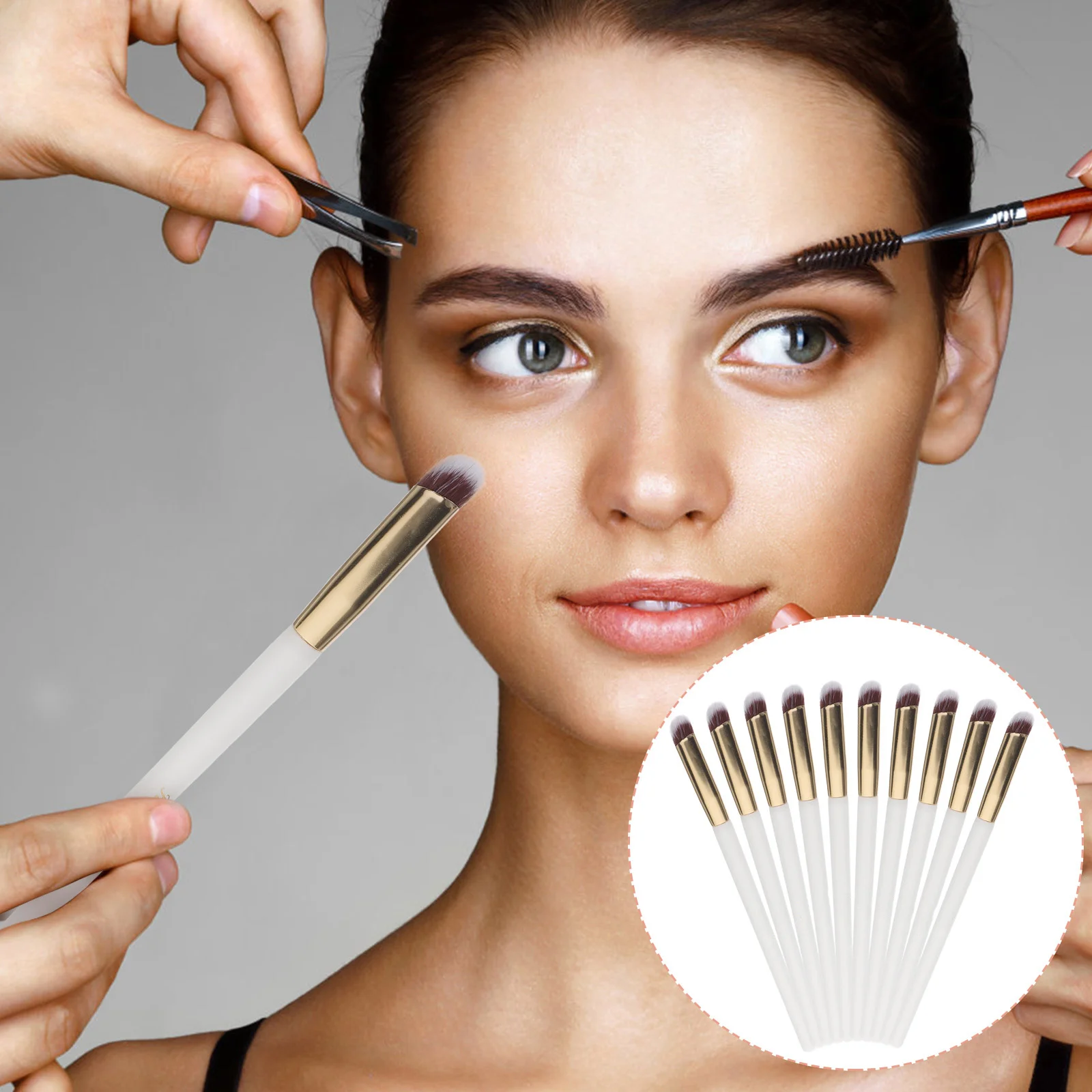 10 Uds. Brocha correctora herramientas de maquillaje portátiles en ángulo para una aplicación precisa de crema en polvo debajo de la mezcla correctora de ojos