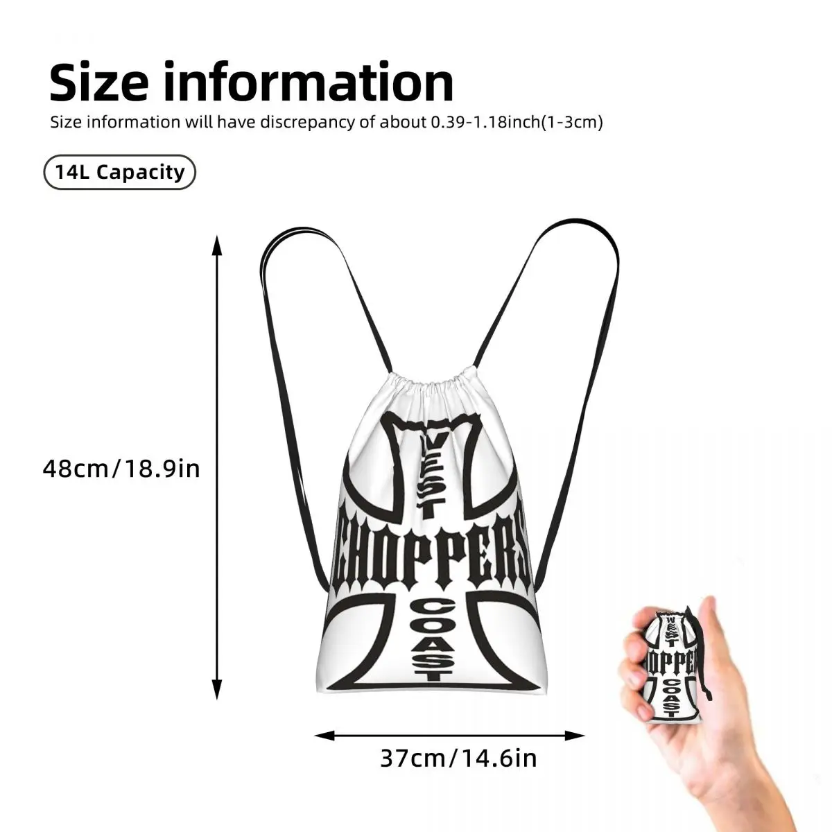The West CHoPPerS CoaSt Motorcycles Factory Merch Drawstring Backpack Sports Gym Bag Portable Travel Drawstring Bag Men Women