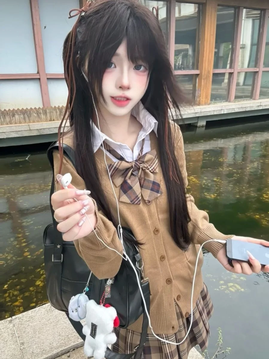 

Японский комплект Sle Long Sve orm, осенне-зимний вязаный свитер, длинная коричневая юбка Aosphere, цвет русалки, серия