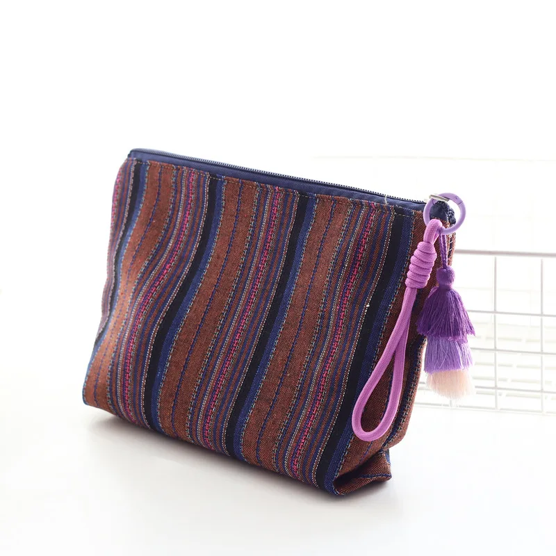 5pcs Cosmetic Bags Colorful striped fringe hand-held ethnic makeup bag For Women