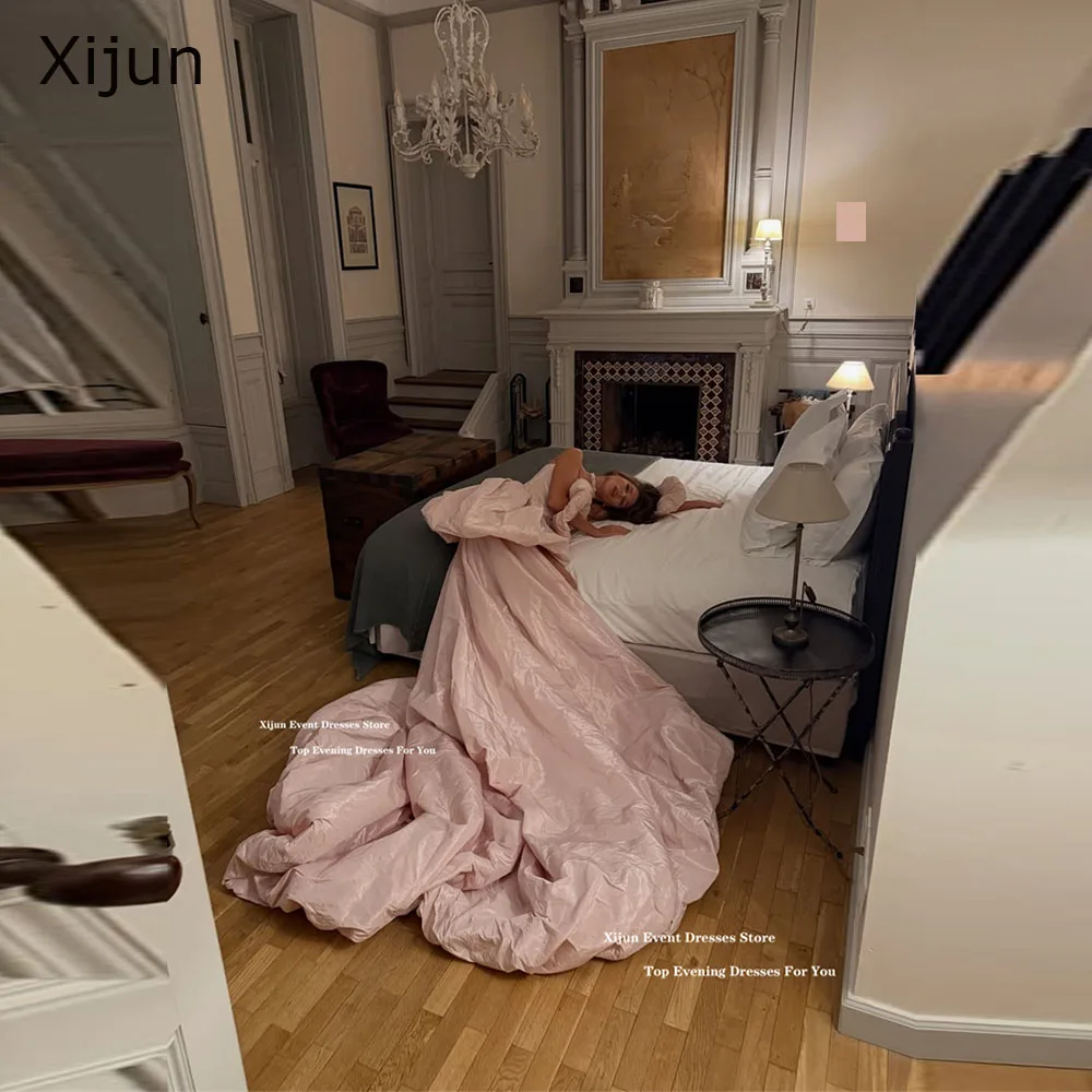 Xijun Princess Pink Taffeta Evening Dresses Puff Sleeves A-Line High Low Dresses Tutu Birthday Party Gowns Women 2026 Customized