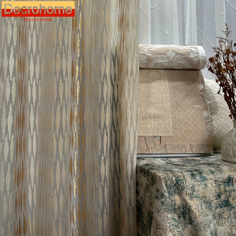 

Customized Gold Thread Jacquard Gradual Change Luxury Window Screen Curtains for Living Room French Window Balcony Window