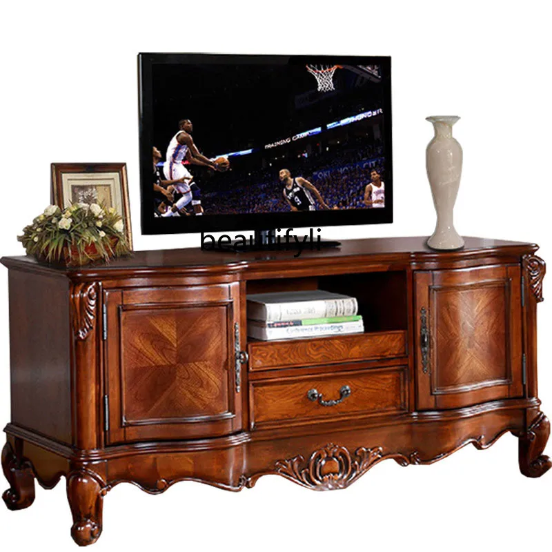 

American-Style Solid Wood TV Stand Antique Bedroom European-Style Storage Organizer TV Stand 1.4 M 1.6 M