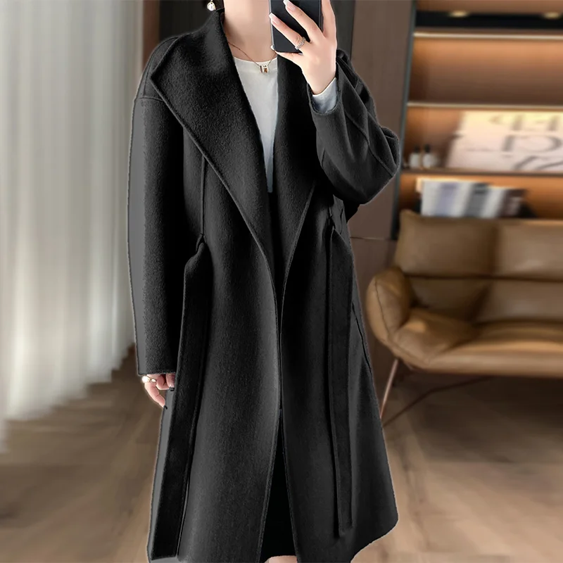 2025 Women's 100% Cashmere Thick Double sided Long Jacket Classic Multi functional Fashion Suitable for Business