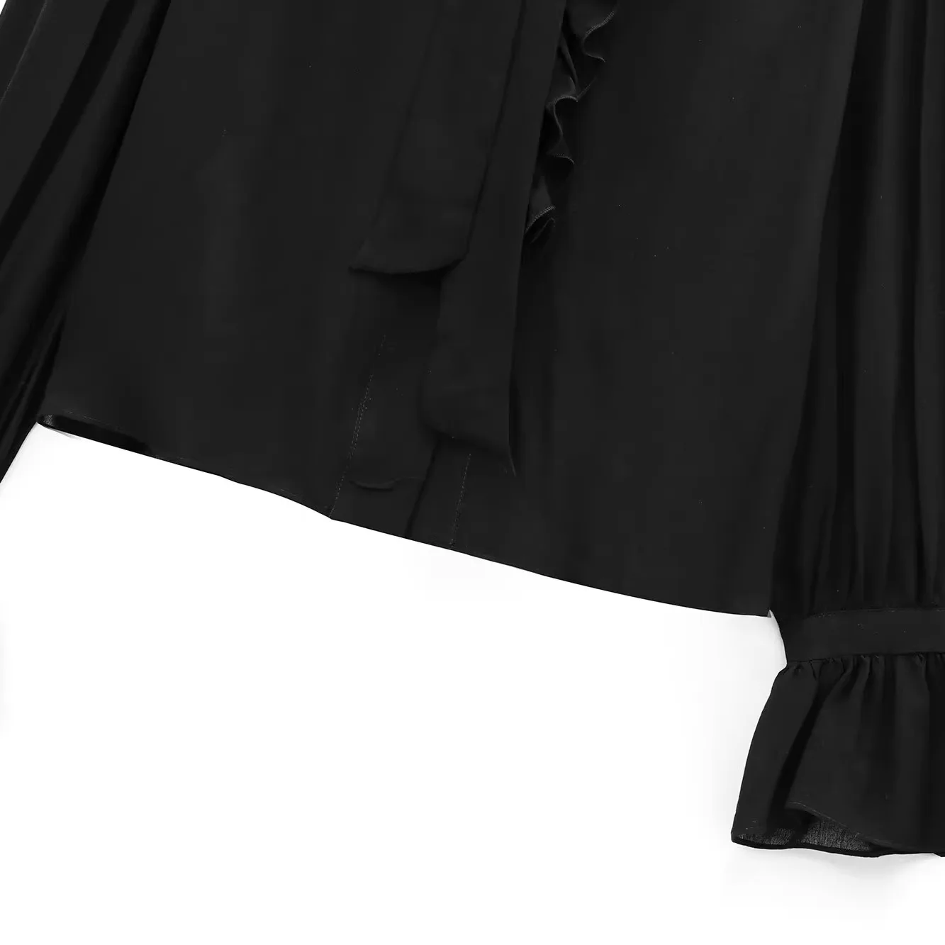 

ZAB Autumn New Women's Faion Design Stand Collar Ruffle Hem Belted irt Street Sle Long Sve Color Polyester