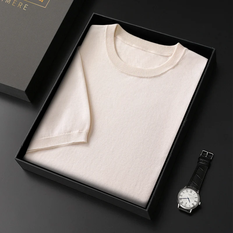MVLYFLRT Men's 100% Pure Cotton Round Neck Short Sleeve T-Shirt Versatile Half-Sleeved Casual Solid Color Basic Knitted Thin Top