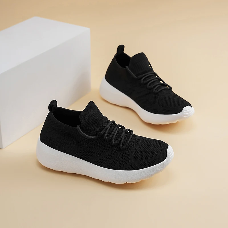Unisex Big Sizes Elasticity Knitted Sports Casual shoes Lightweight Sport Outdoor Shoe Mens Fashion Running Sneakers Lace-up