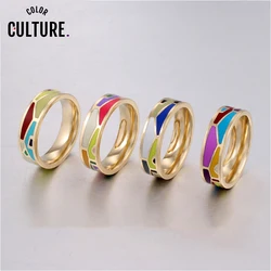 Color Culture Luxury Brand  Stainless Steel Multi-Color Fashion Pretty Charm Enamel Rings