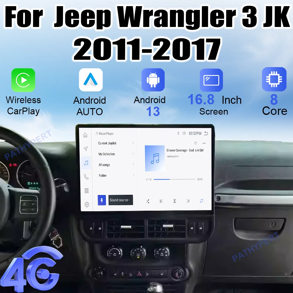 

16.8" Car Radio Carplay For Jeep Wrangler 3 JK 2010-2017 Built-in Theodolite Multimedia Player Android Auto Head Unit GPS DSP 4G