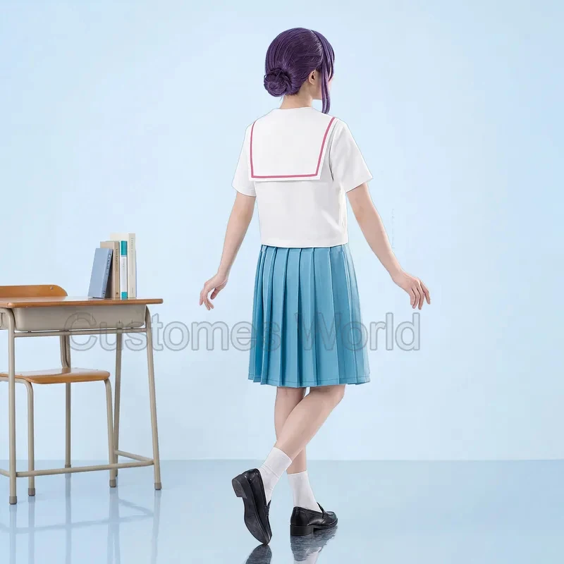 

3'x,4'f\6/5;e,8\v,5/‌﻿ Anime Cosmic Princess Kaguya Women Cosplay Costumes Wig White Blue School Uniform Shirt Skirt Kf;5,b'7\k.