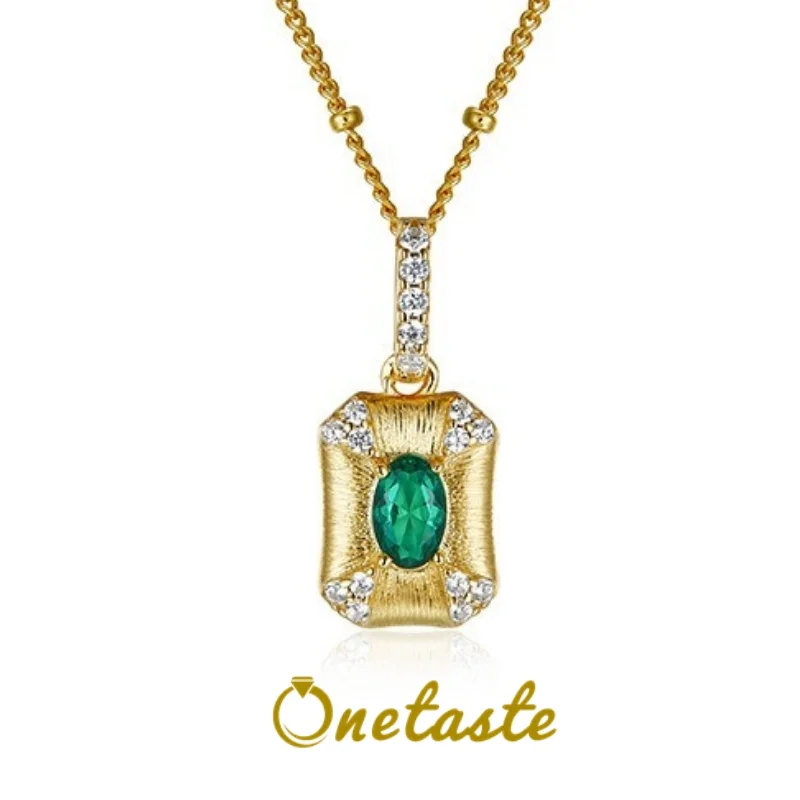 Simple Luxury 925 Sterling Silver Gold Plated 5A Green Zircon Pendant Necklace Women Chic Chokers Necklaces 2023 New Party Gift