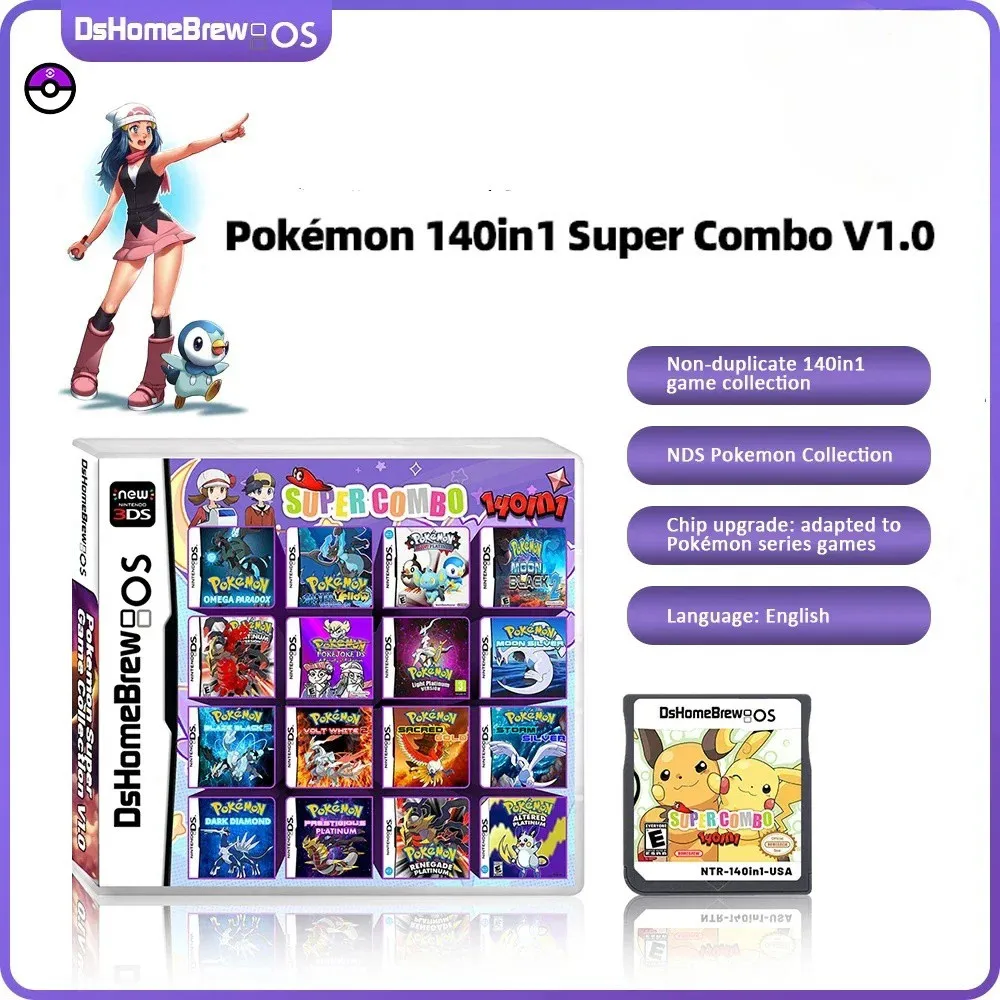 

140 In1 pokemon Compilation DS NDS 3DS 3DS NDSL Game Cartridge Card Video Game Handheld Player