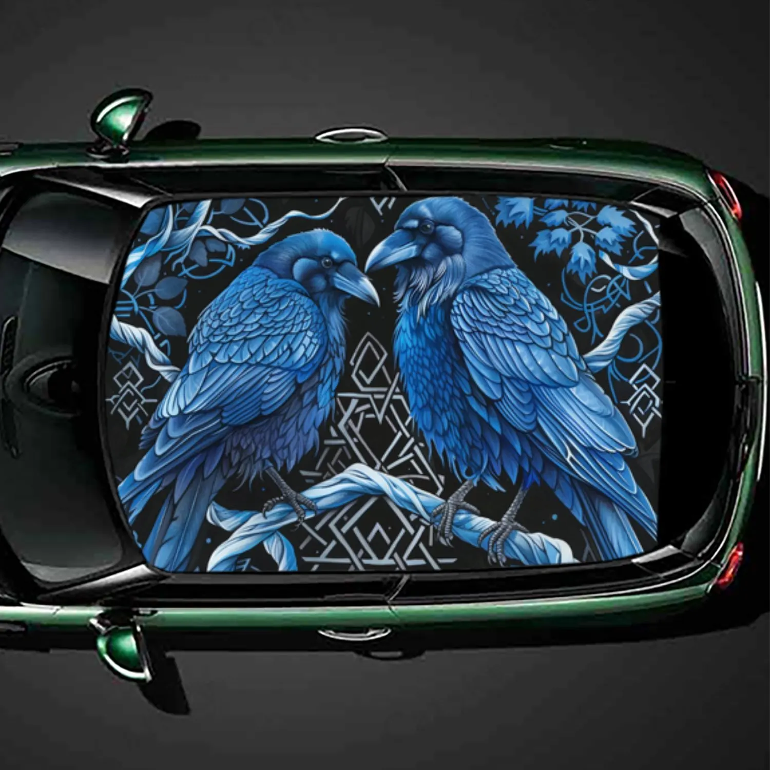 

Blue Feathered Divine Crow PVC Car Roof Sticker, Self-Adhesive Waterproof Car Vinyl Decal, Car Decoration Protection Stickers, E