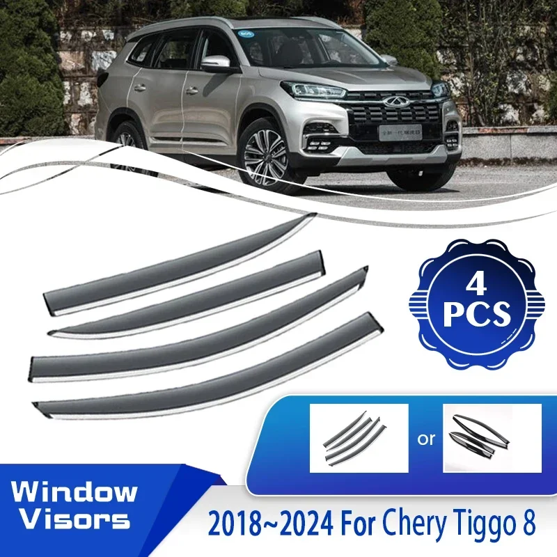 

4PCS For Chery Chirey Tiggo 8 2018~2024 Car Window Sun Rain Visor Rainproof Deflector Shelter Rain Guard Shades Auto Accessories