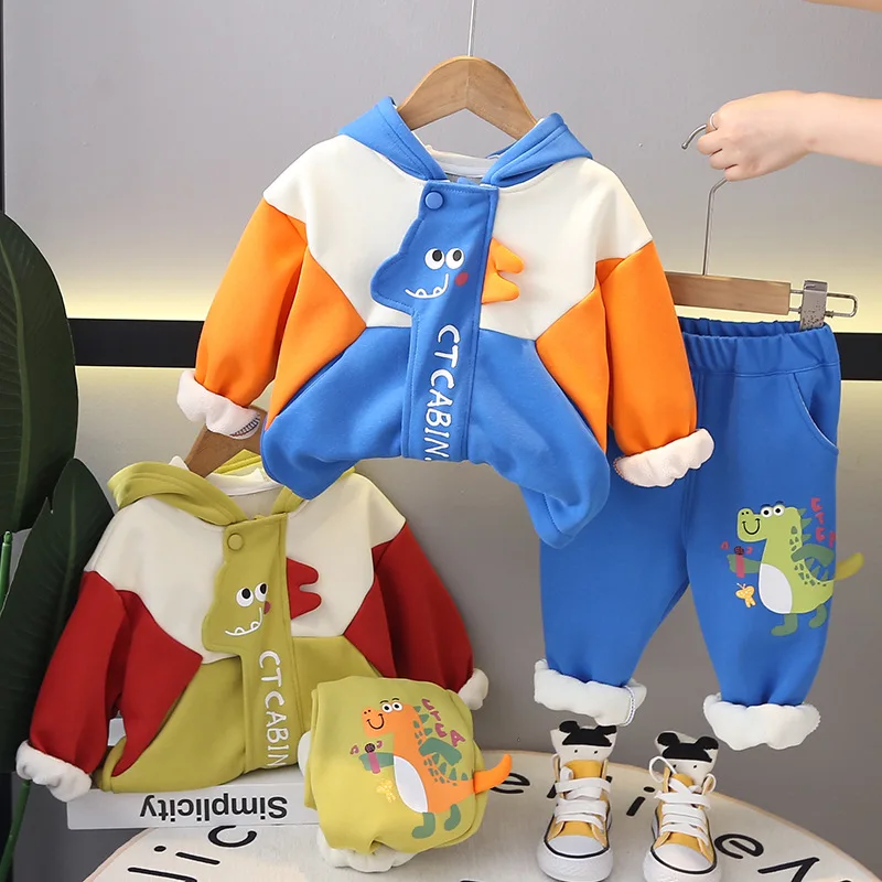 Children'S Clothing Sets Baby Boys Winter Autumn Costume Cute Dinosaur Modeling 2pcs Outfit For Kids Girl Suits Thickened Warmth