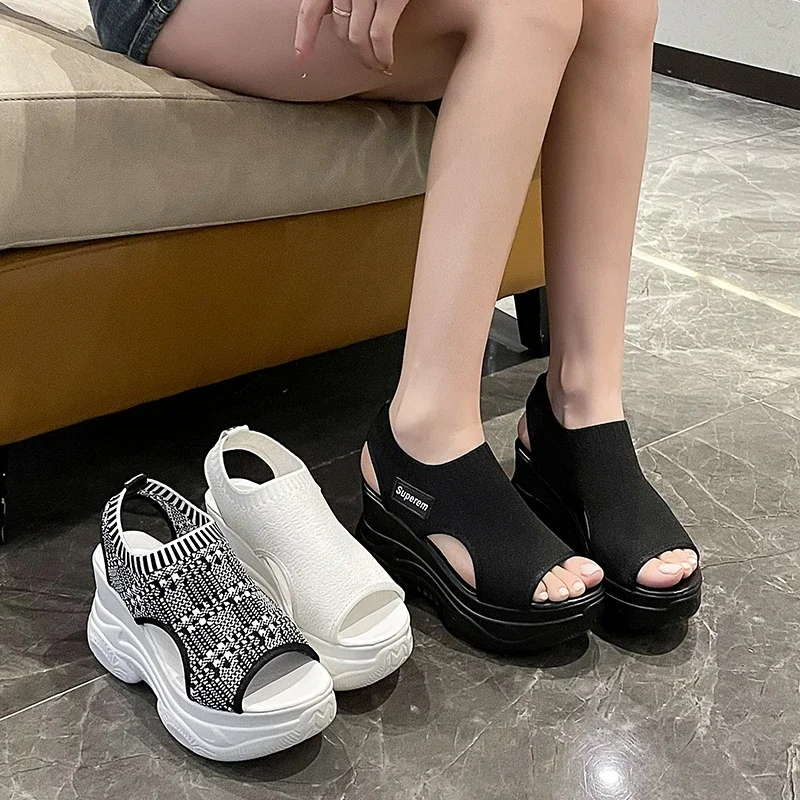 2024 Summer New Style Fish Mouth Shoes Non-slip Wear-resistant Thick Heel Wedge Heel Thick Sole Sports Women\'s Sandals