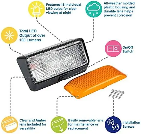 12V LED Exterior Outdoor Porch Light with On/Off Switch,Removable Clear&Amber Lenses Perfect Outside Replacement Lights for RVs
