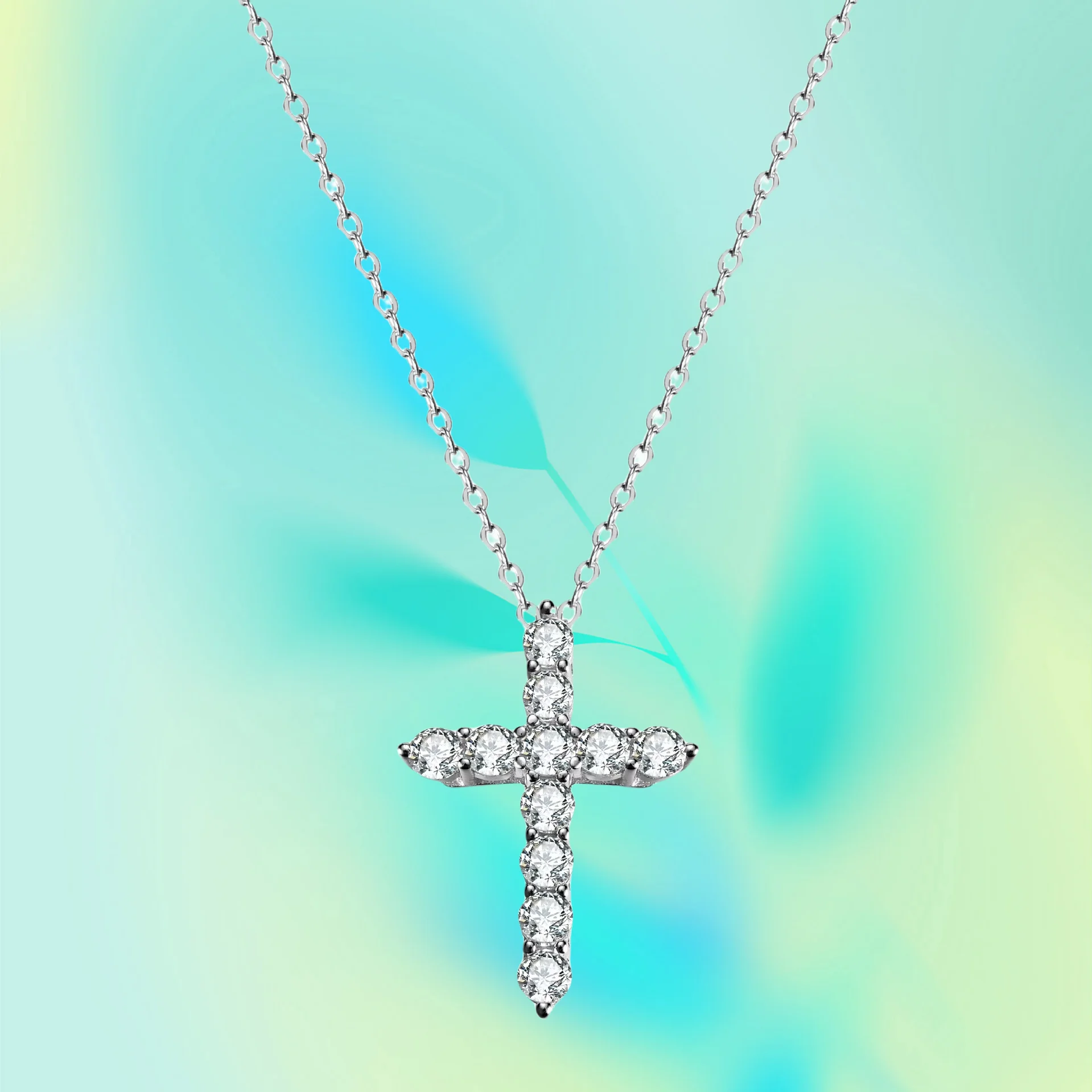 

New 925 Sterling Silver Pendant 1 Carat Moissanite Necklace Women's Fashion Cross Geometric Pendant