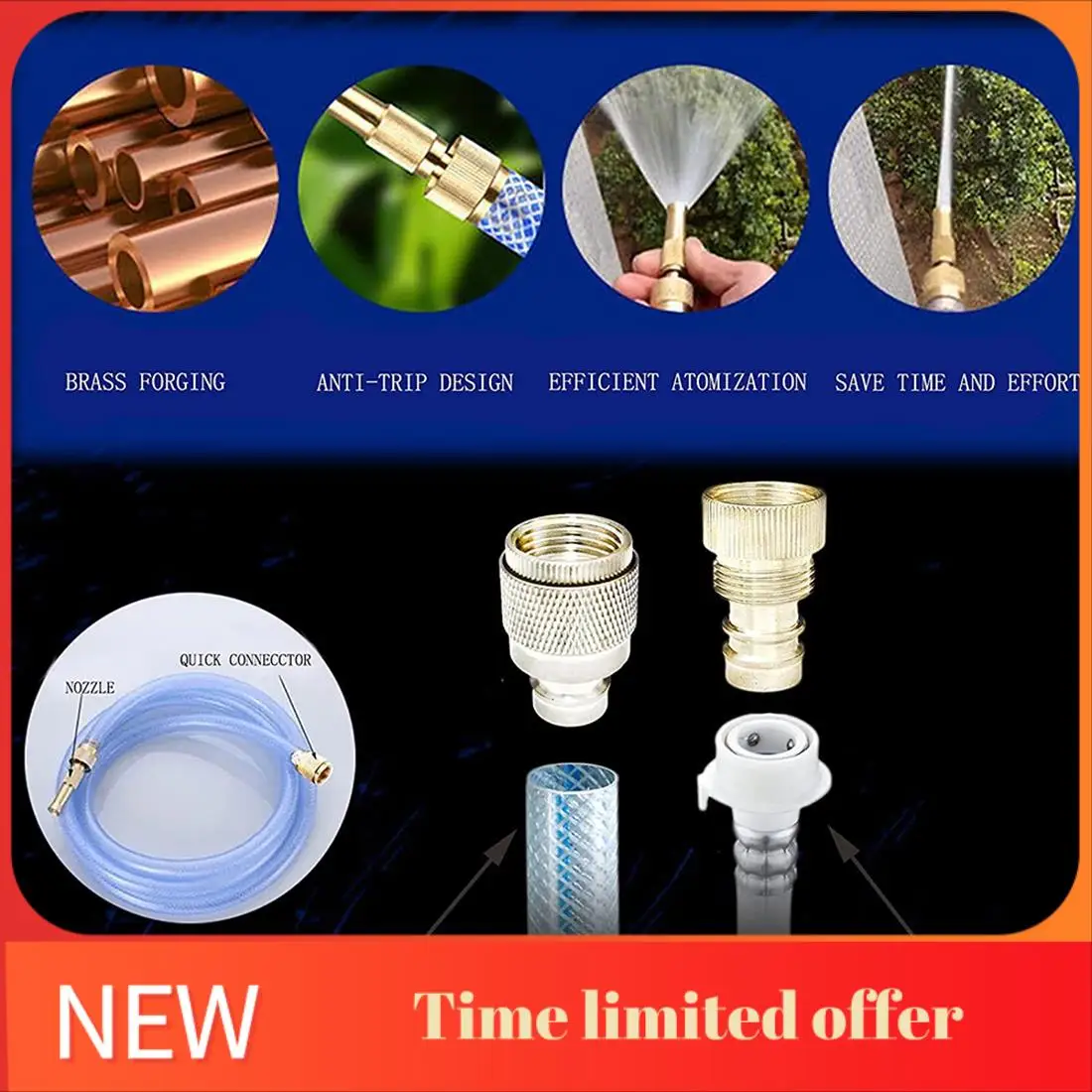 

ABRN-Насадка для садового водяного шланга, насадка для распыления шланга, латунная регулируемая поворотная струя высокого давления, для мойки автомобилей, стекла, пола и т. д.