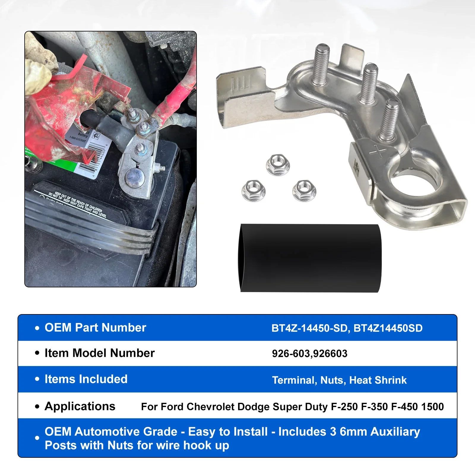 

CNSPEED 926-603 926603 Positive Battery Terminal For Ford Chevy Dodge Super Duty F-250 F-350 F-450 1500 Silverado Pick Up Truck