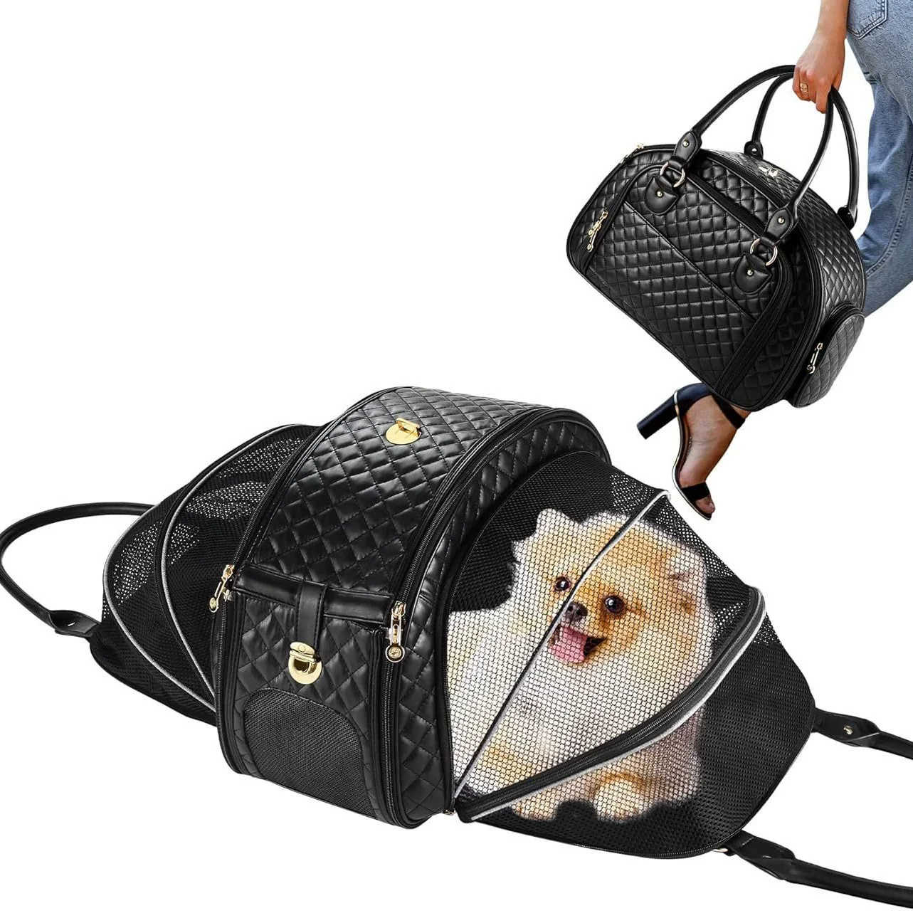 

Super Breathable Waterproof Leather Travel Pet Bag Dog Cat Shoulder Outdoor Handbag Small Folding Carrying for Cats And Dogs