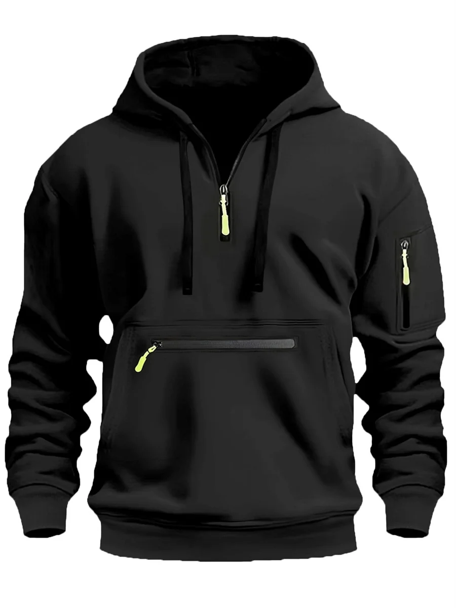 Tiki Winter Fleece Warm Multi-zip Arm Pockets Casual Outdoor Running Camping Fishing Sports Professional Men\'s Hoodie