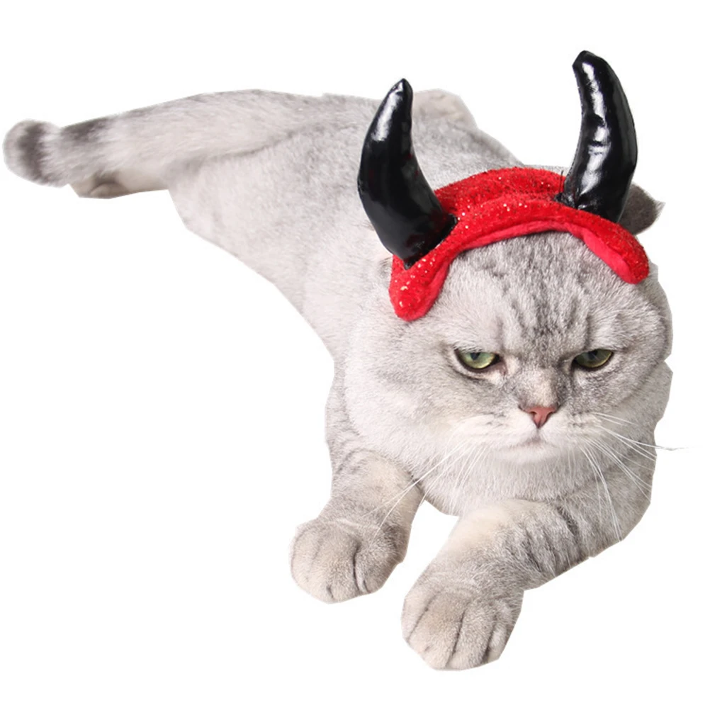 

Pet Cat Dog Halloween Devil Horn Hat Black L Size Adjustable Elastic Buckle Soft Comfortable Fabric Party Cosplay Puppy Decor