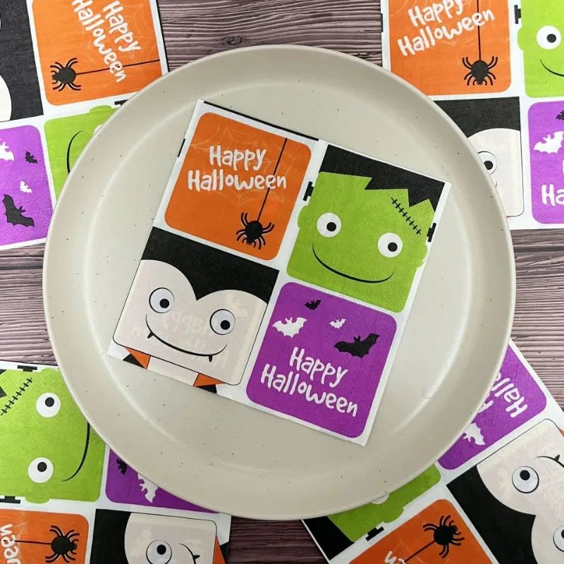 20pcs/Pac 33*33cm 2-Ply Happy Halloween Cartoon Tissue Paper Party Tissue Paper Halloween Printed Napkins Wholesale Cheap