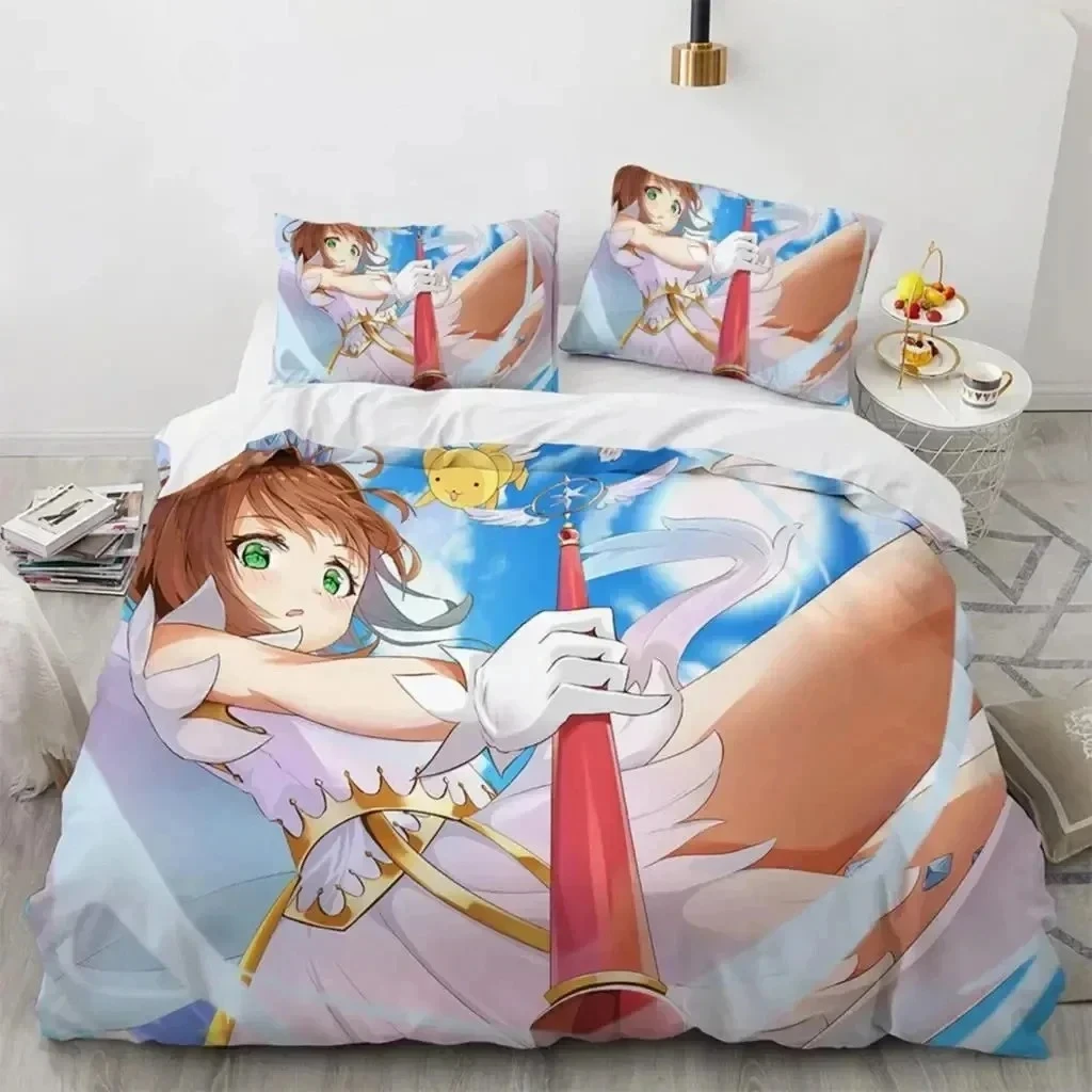 

Top Anime Cardcaptor Sakura Bedding Set Printed Bed Set With Pillowcase Bed Duvet Cover Soft Single Double Queen Super King Size