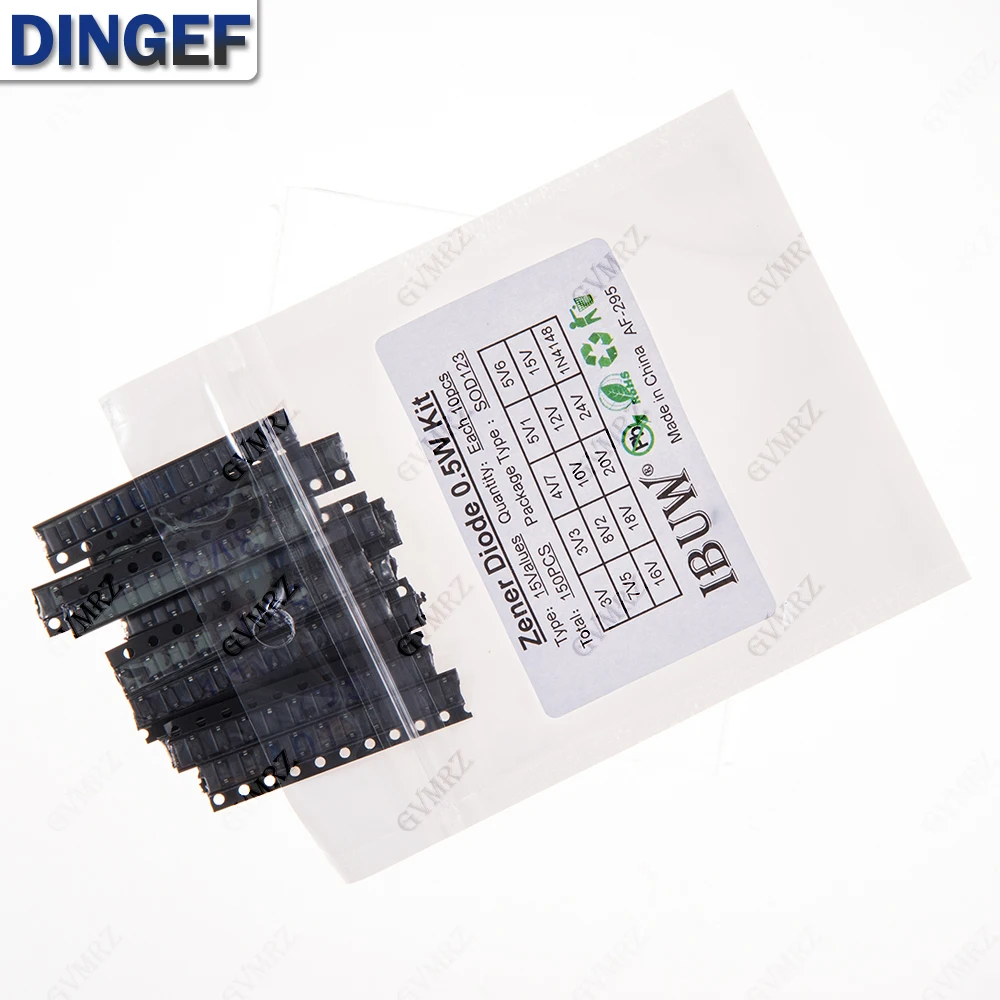 150PCS 15Values 0.5W Zener Diode Kit 3V-24V 1N4148 SOD123 for Voltage Regulation Projects