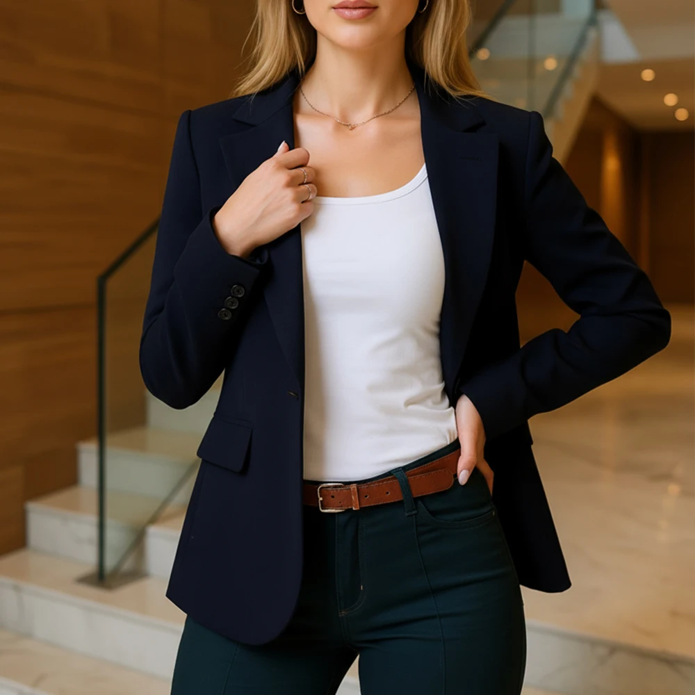 

Женские пиджаки, осень 2024, офисная одежда, однотонная одежда с длинными рукавами, однобортные формальные пиджаки стандартного кроя с зубчатыми лацканами