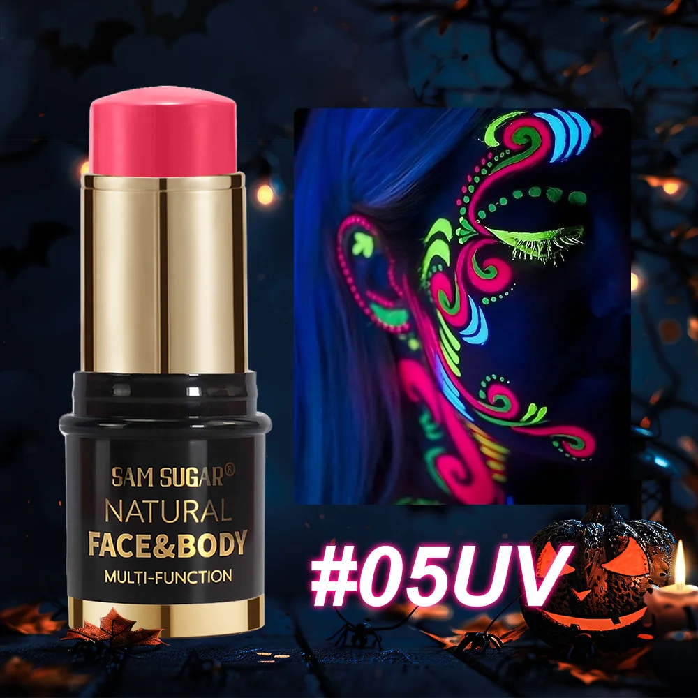 Dwanaście kolorowych fluorescencyjnych farb UV w sztyfcie do twarzy i ciała na imprezy, Halloween, rave, makijaż dla dorosłych i nastolatków, straszny neonowy efekt świecenia, prezent.