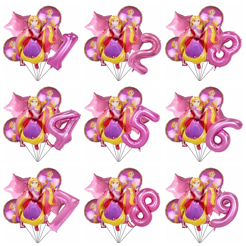 Juego de Globos de princesa Tangle Rapunzel, Globos de papel de aluminio para decoración de fiesta de cumpleaños para niños, suministros de baño para bebé, Globos de aire