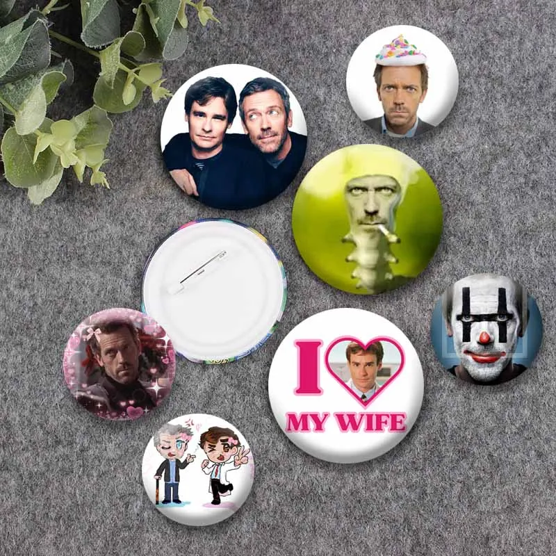 Creative TV Show House MD Button Brooch Funny Movie Character Badge Backpack Clothes Hat Accessories Jewelry Pins Friend Gifts