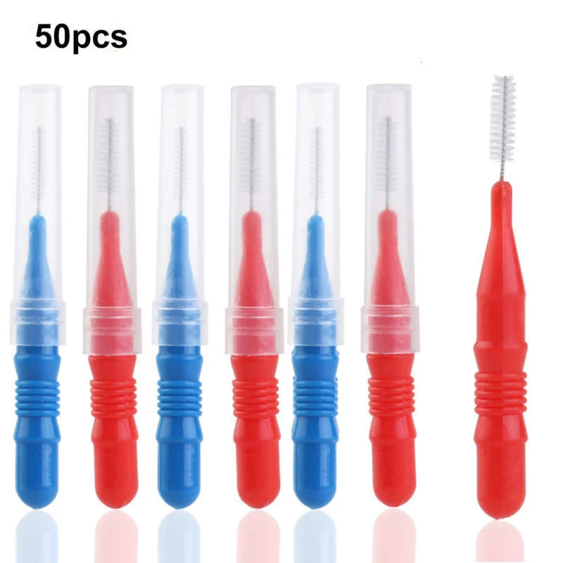 50 Uds cepillo Interdental cepillo de limpieza palillo de dientes limpiador de palillos de dientes herramienta de limpieza Oral herramienta de cepillo Interdental de cuidado bucal