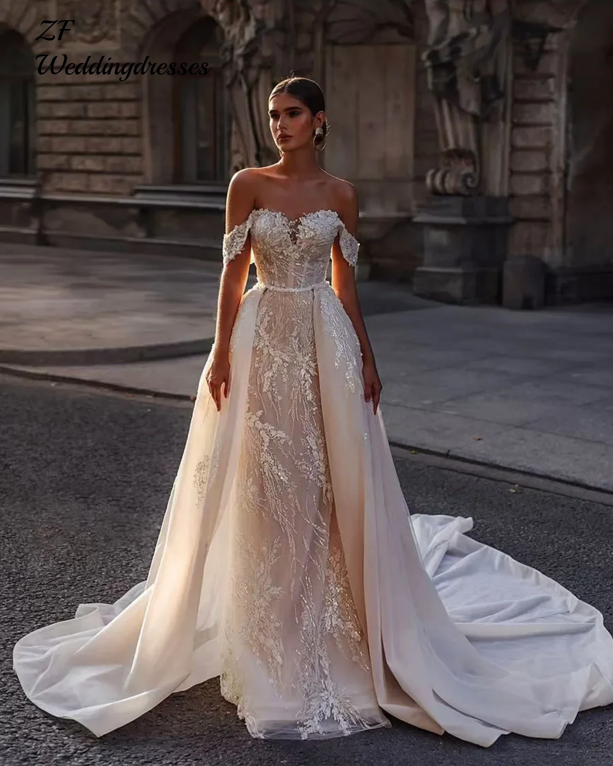 

Сексуальное свадебное платье русалки по индивидуальному заказу, кружевное платье с блестками и аппликацией, корсетное платье невесты со съемным шлейфом, Vestidos De Noiva