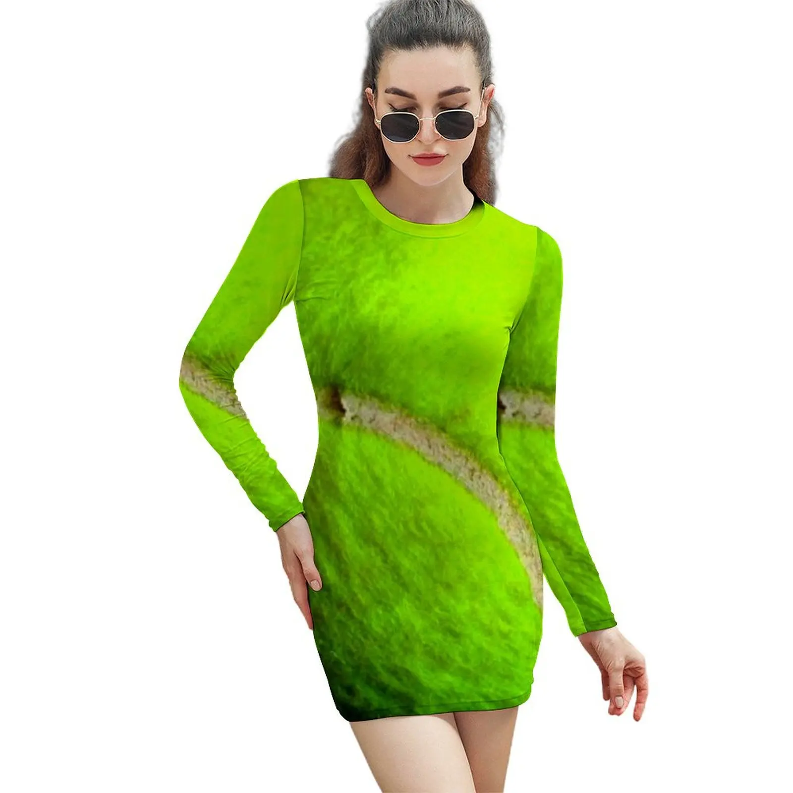 

Tennis Ball Yellow Long-Sleeved Sheath Dress dress dresses dresses korean style