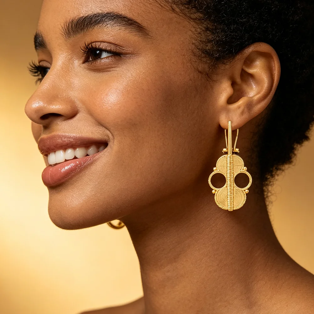 Damen-Ohrring- und Ringset mit dreifachem, spiralförmigem, offenen Design, 18 Karat vergoldet, afrikanischer Ethno-Stil, Statement-Schmuck, Party- und Hochzeitsgeschenk – Detail 3