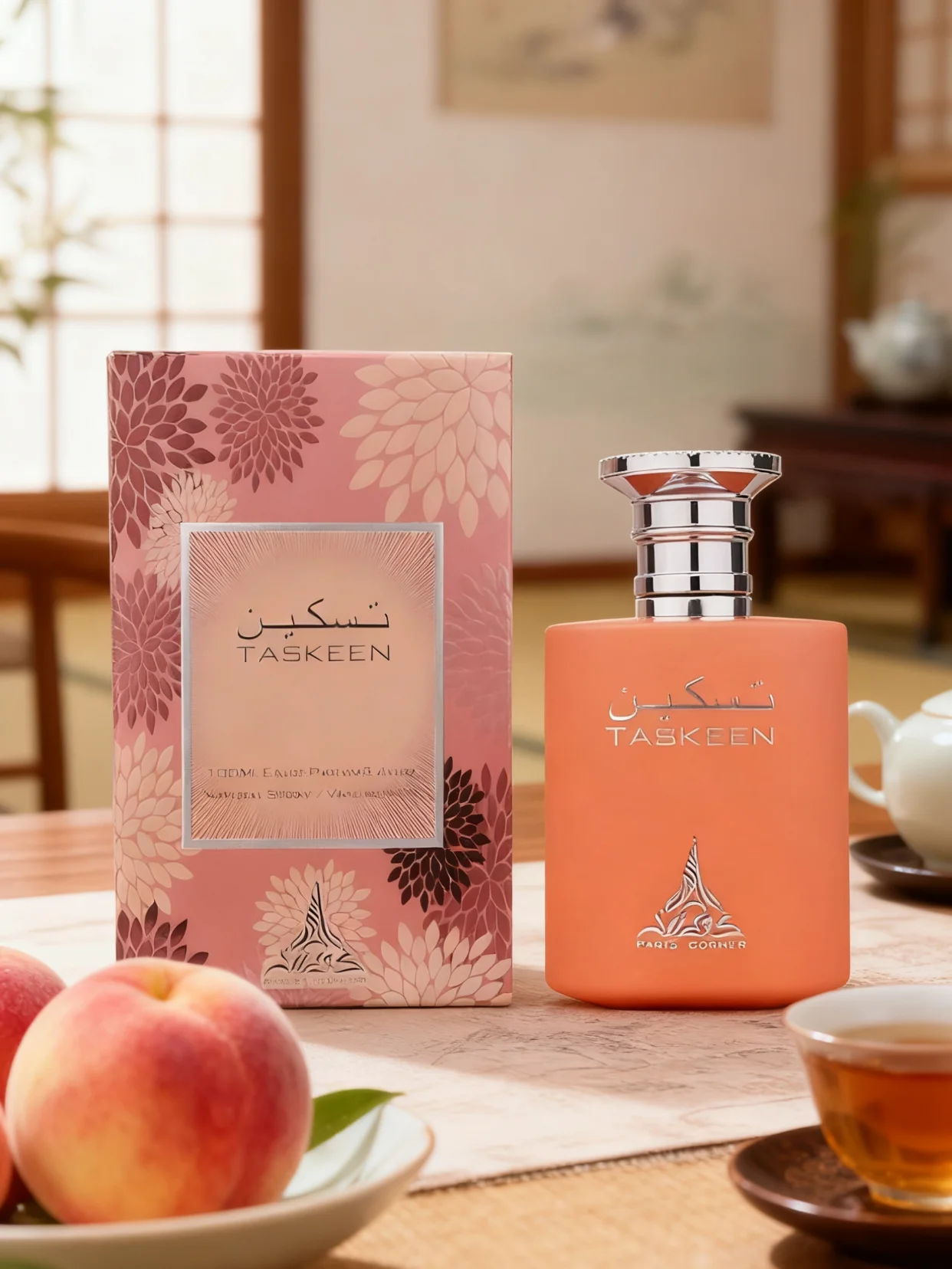 باريس ركن Taskeen الخوخ الشاي EDP 3.4 أوقية سائلة، عطر شفاء لطيف للجنسين، رائحة مهدئة لشاي الخوخ الحلو للارتداء اليومي