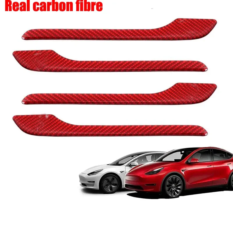 Крышка дверной ручки из 4 предметов, совместимая с Tesla Model 3 (2017-2024) Model Y (2020-2024), 3D-наклейки из настоящего углеродного волокна, оберточные чехлы