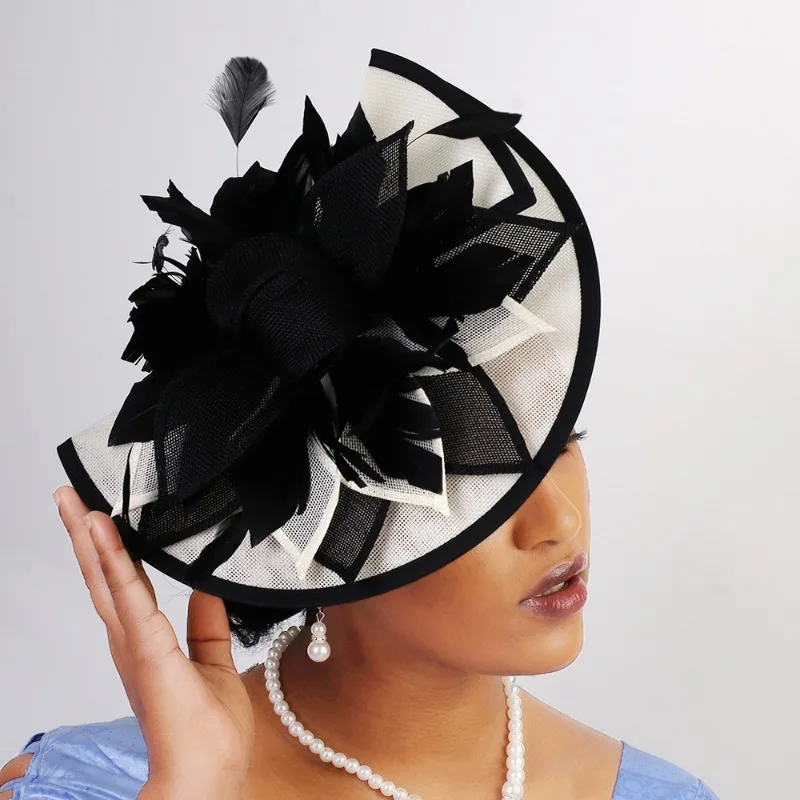 

Элегантный головной убор в евро-американском стиле с двухцветными перьями, французский шляпный аксессуар для вечеринок, винтажный изысканный головной убор