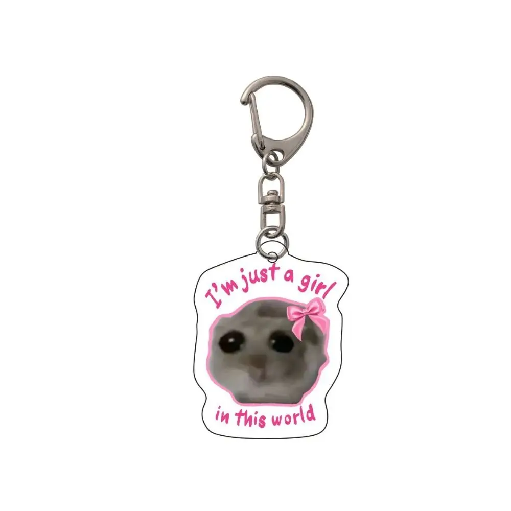 Fun Meme Im Just A Girl Sad Hamster Key Chain Keychains Ring for Accessories Bag Funny Pendant Keyring Jewelry Fans Gifts