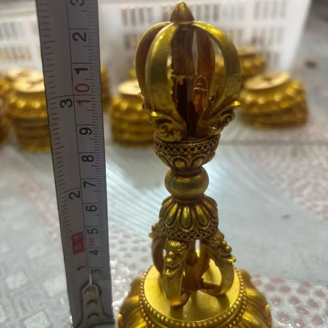 Gilt Vintage five-strand vajra purbu vajra Ornament Decoration Tea Pet Figurines Desk Decor Accessories