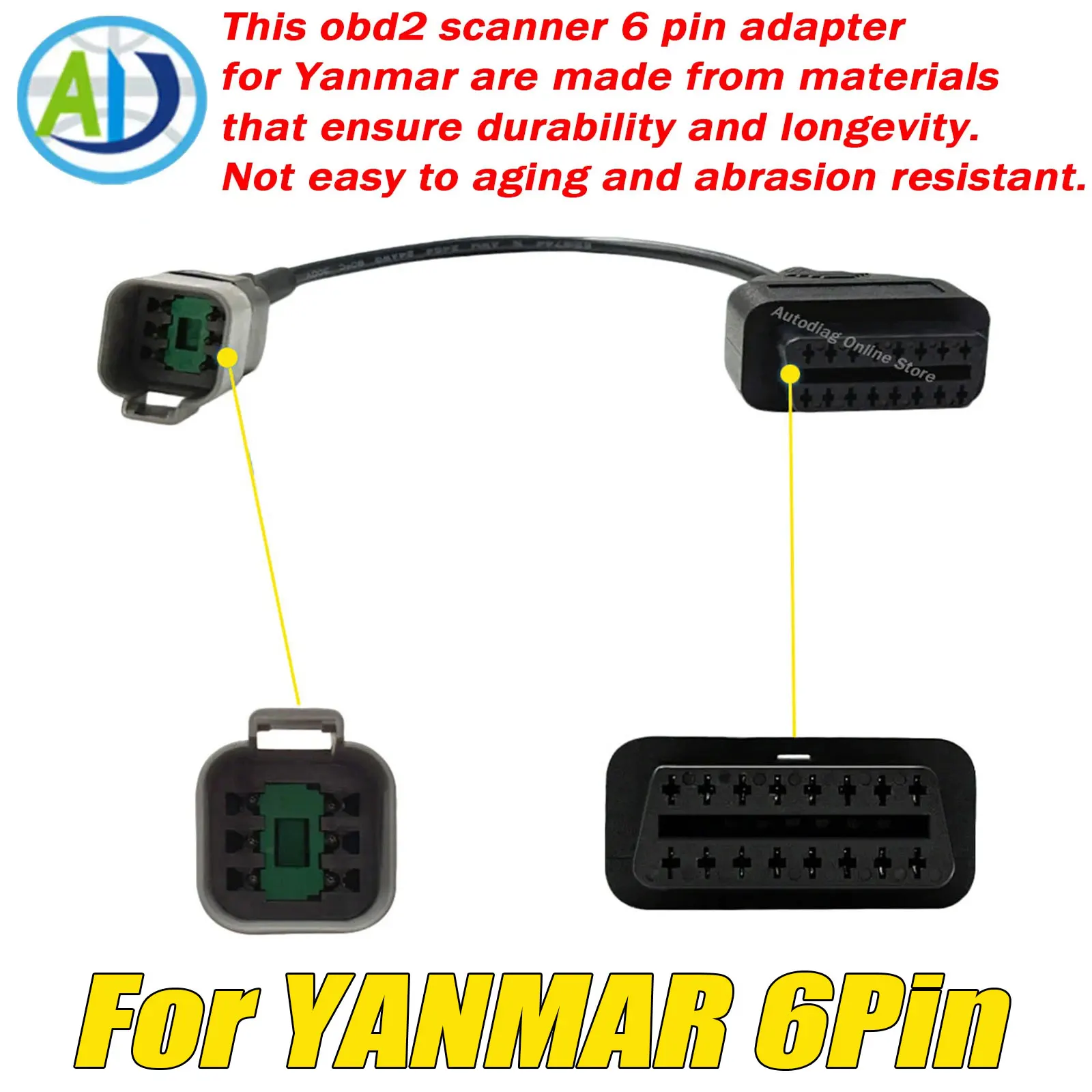 

For Yanmar Diesel Vehicles OBD2 Diagnostic Cable For Yanmar Engine 6 Pin to 16 Pin OBD2 Connector Scanner OBD2 Adapter Cable