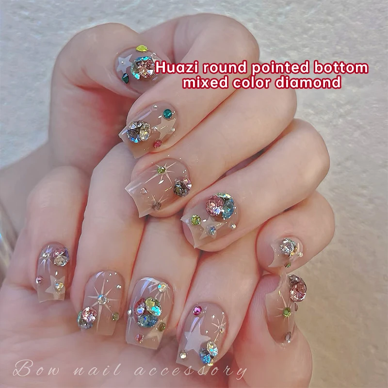 100pcs Super Bright White Glass Pointed Bottom Rhinestones Colorful Crystal Nail Art Charms Glitter Diamond Manicure Accessories